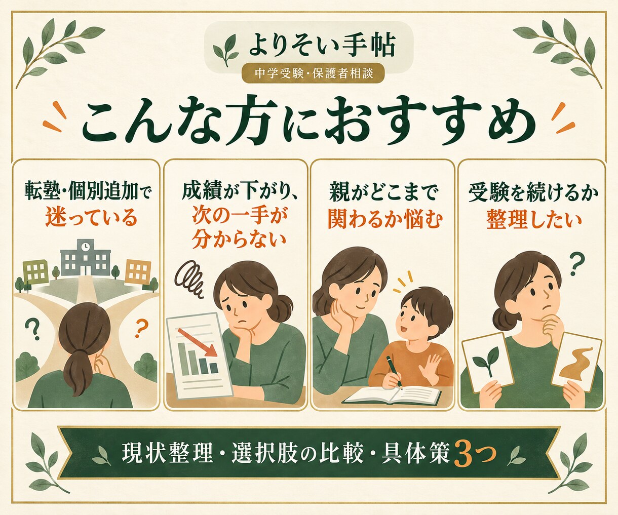 中学受験の塾に聞きにくい悩みを整理します 指導歴約10年｜悩みを整理し具体策３つをご提案 イメージ3