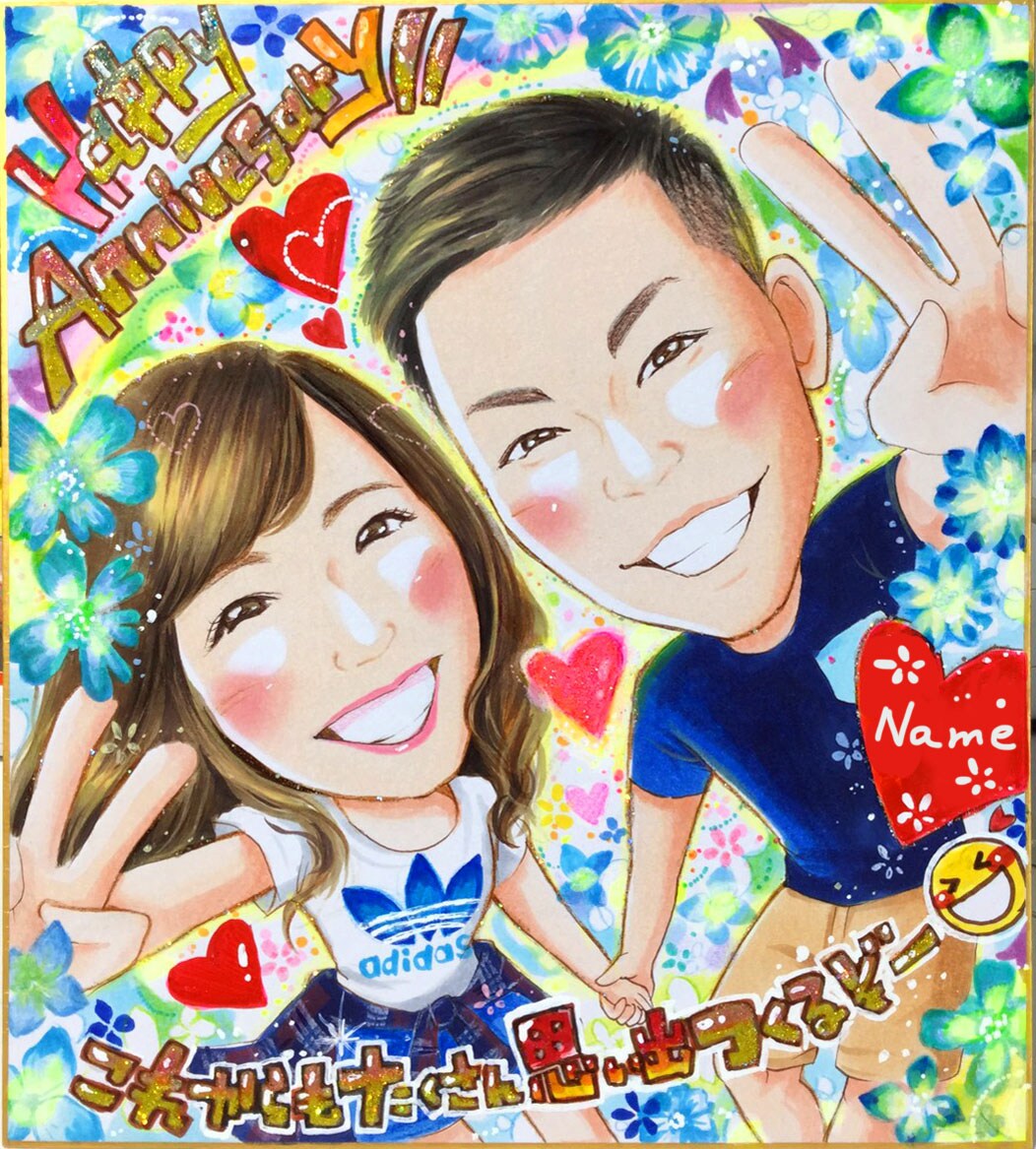 ラメ入り!ウェルカムボード/カップル似顔絵作成ます 1点、1点、心を込めて似顔絵を描かせていただきます イメージ7