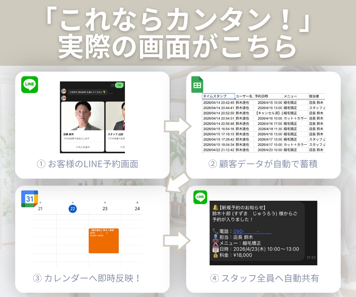 美容室・サロン向けLINE予約受付を構築します 施術中や営業時間外の予約対応を整理します イメージ4