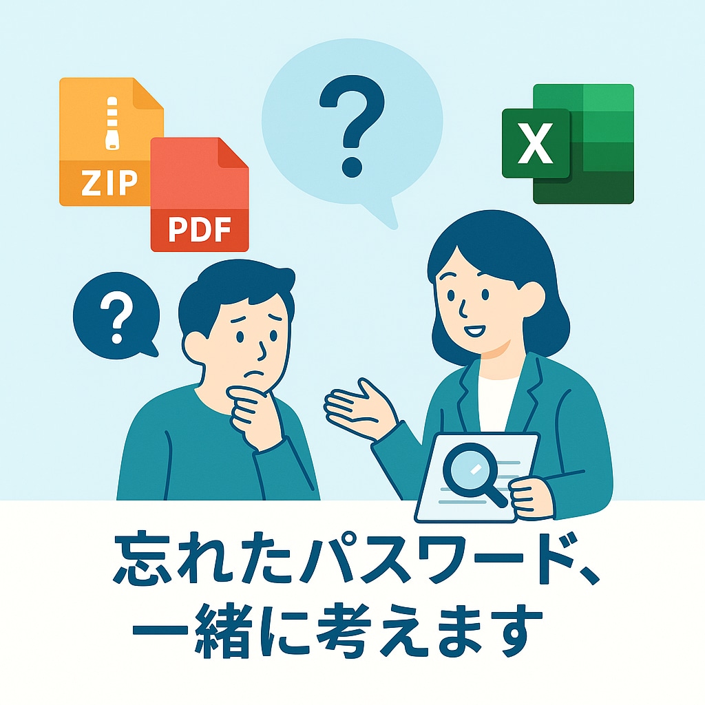 開けないファイルのパスワードを一緒に考えます 開けなくなったZIPやPDF、診断・ご案内します イメージ1