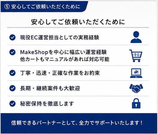 モニター価格｜ECサイト運営をまるっと代行します あなたのEC事業を支えるパートナーになります。 イメージ5