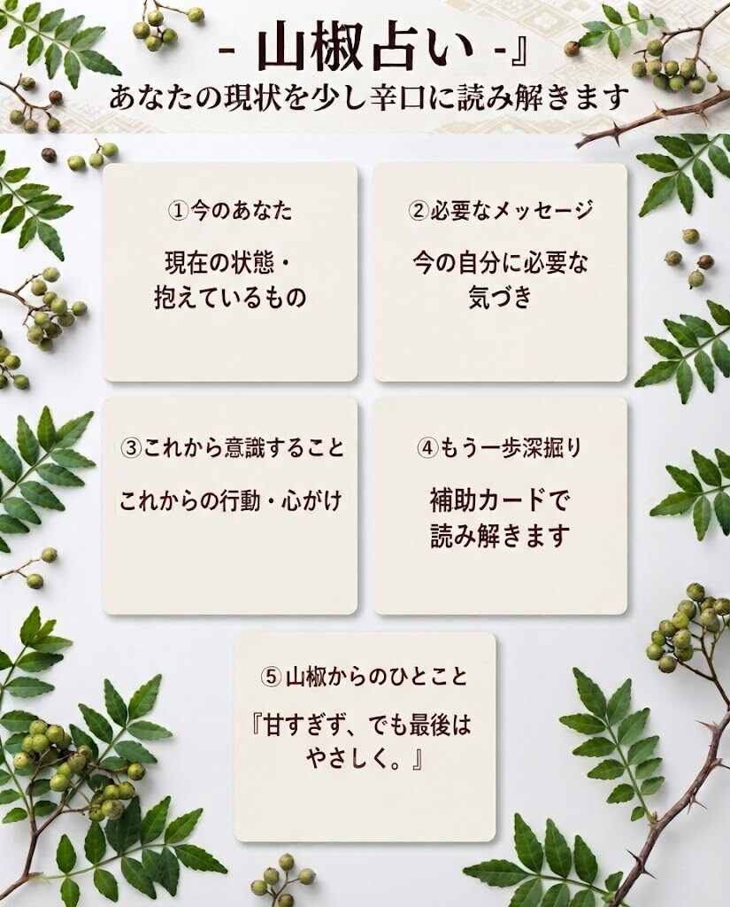 山椒占い/今のあなたに必要なメッセージを届けます なんとなくモヤモヤするあなたへ、ひと粒の気づきを イメージ2