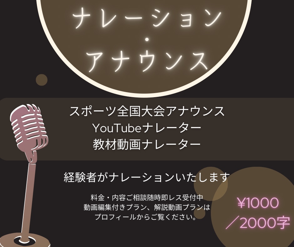 全国大会アナウンス経験者がナレーションします アナウンス・YouTubeナレーター経験者がしゃべります イメージ1