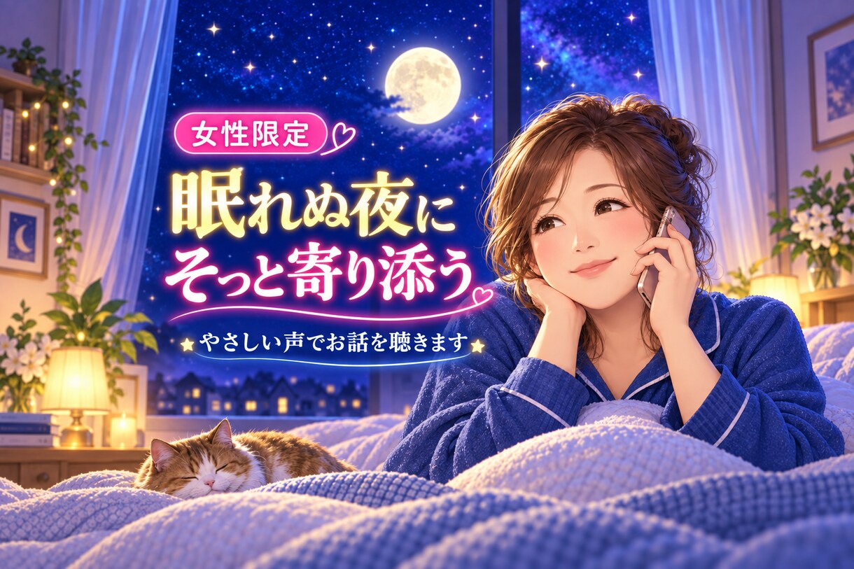 サンプルボイスあり☆眠れぬ夜に優しく寄り添います 寂しい夜も大丈夫。やさしい声であなたのお話をお聴きします。 イメージ1