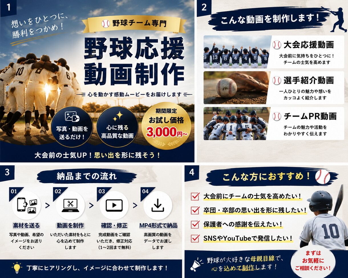 少年野球・中学野球・高校野球の応援動画作ります 心を動かす野球応援動画を制作します⚾️ イメージ1