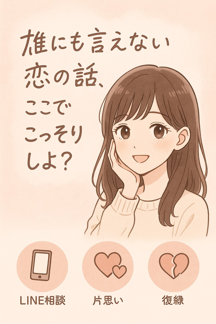 誰にも言えない恋の話、ここでこっそりします 秘密の恋バナ、ここでそっと打ち明けて！何でも相談乗るよ。 イメージ2