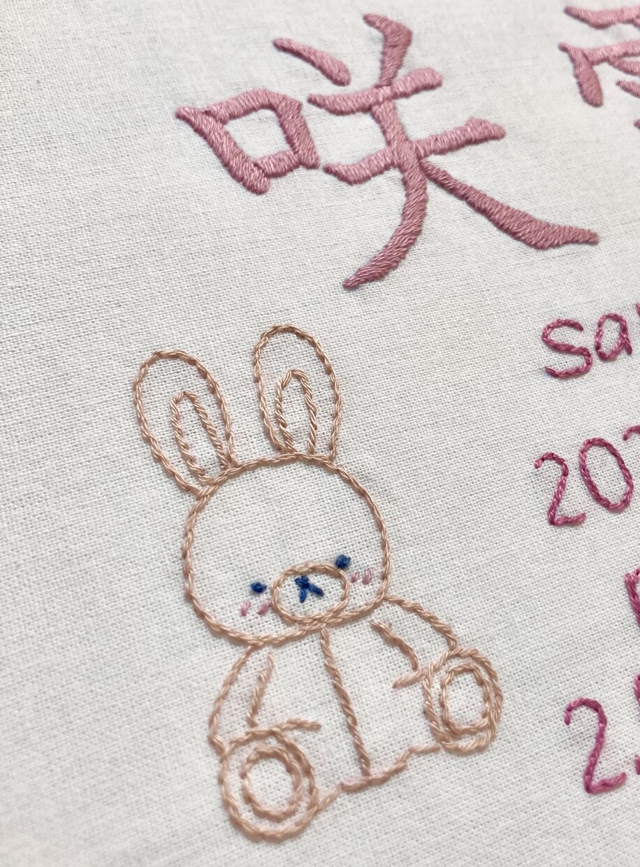 オーダーメイドの手刺繍命名書を作成します お子さんの名前にちなんだイラストを刺繍致します イメージ5
