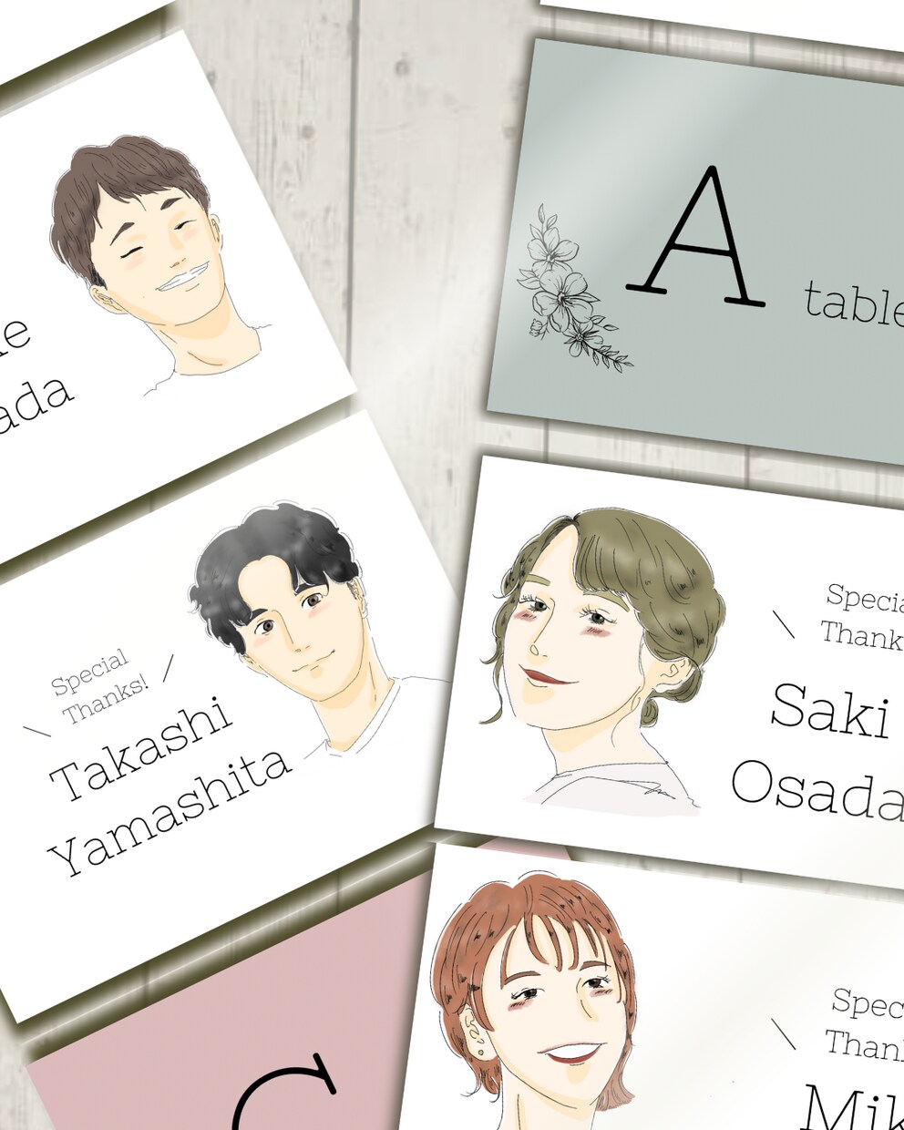ゲストの似顔絵入りエスコートカードおつくりします ゲストにプチサプライズ！特別なアイテムで素敵なウェディングを イメージ6