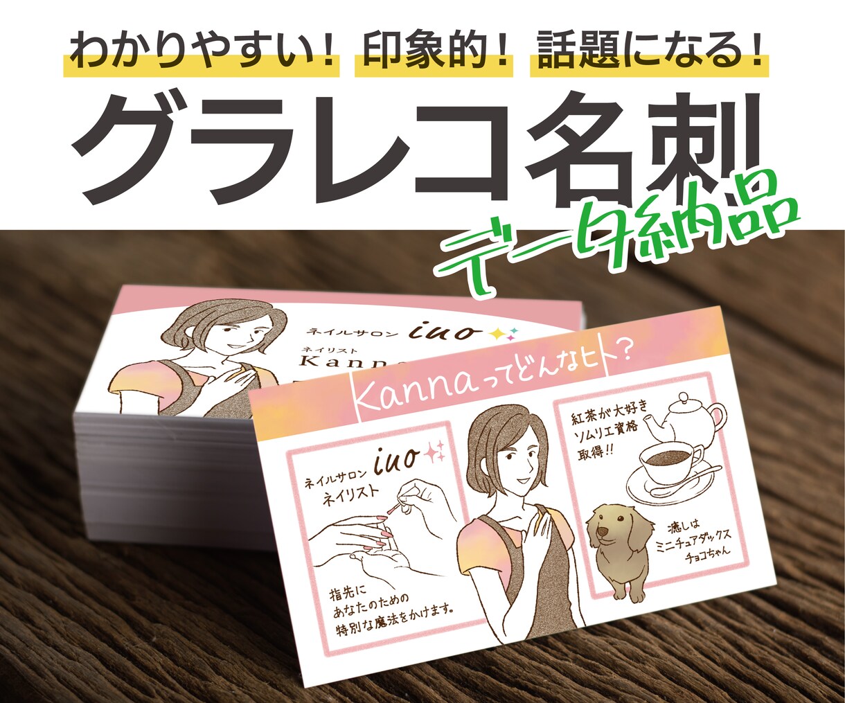 人柄まで伝わる『グラレコ名刺』データ納品したします 話題になる!印象に残る!「はじめまして」のご挨拶に イメージ1