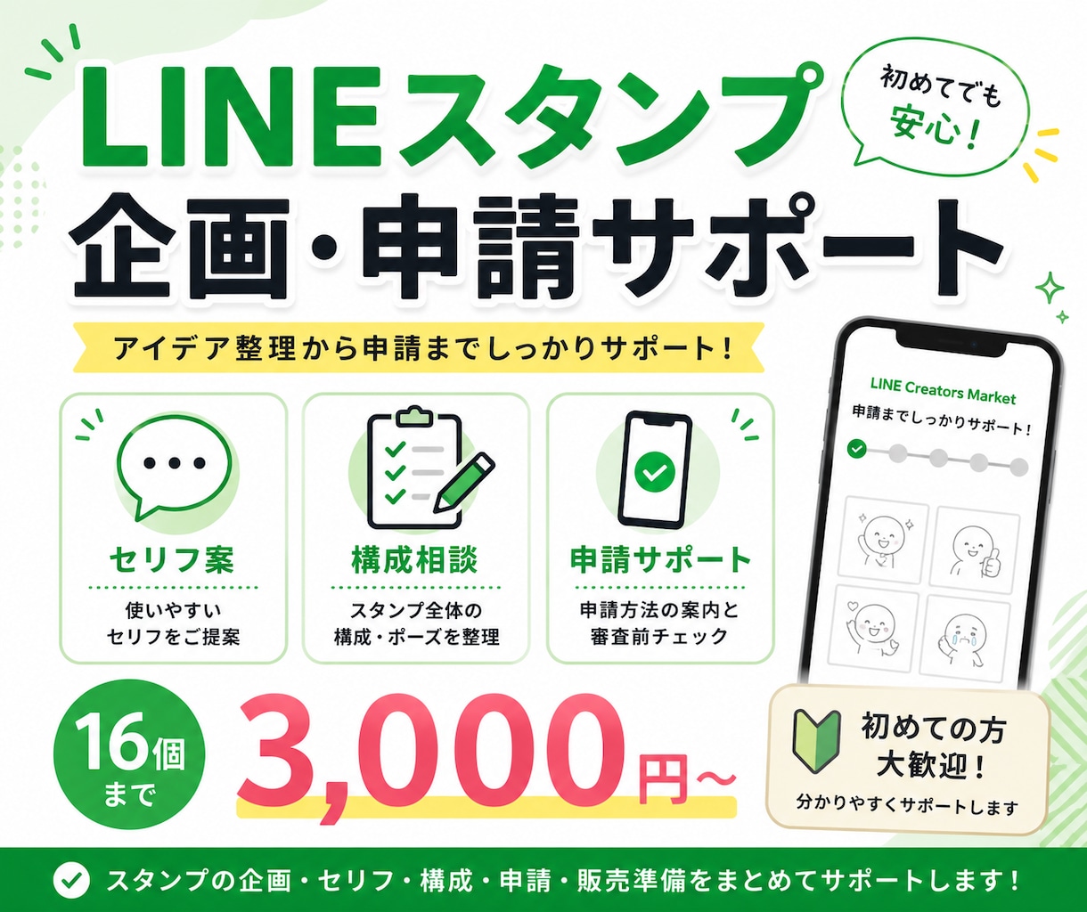 LINEスタンプの企画・申請をサポートします 初めての企画から販売申請まで丁寧にサポート イメージ1