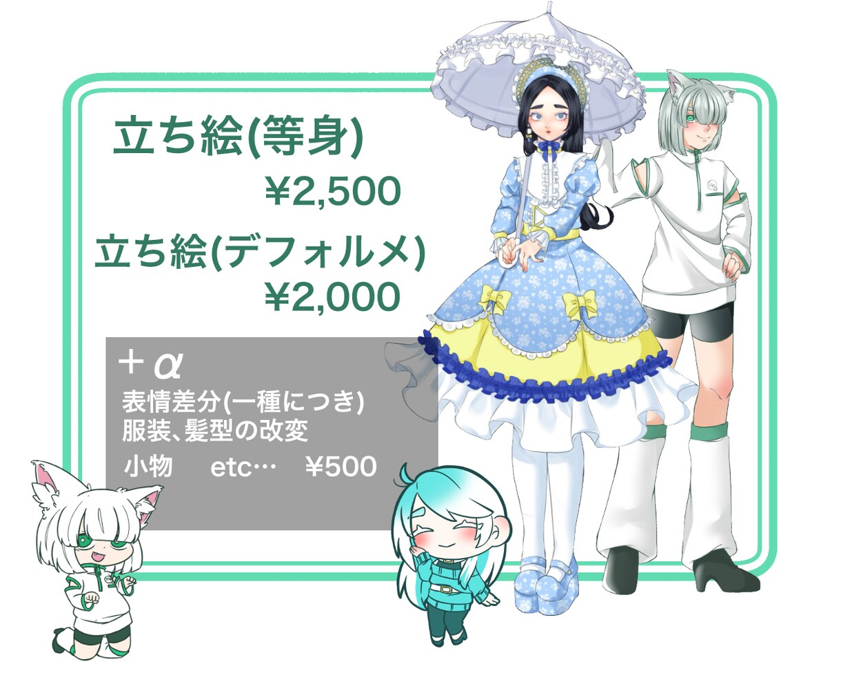 立ち絵、ミニキャラの制作承ります 人間だけでなく人外キャラ等、あなたの好きを詰め込めます！ イメージ2