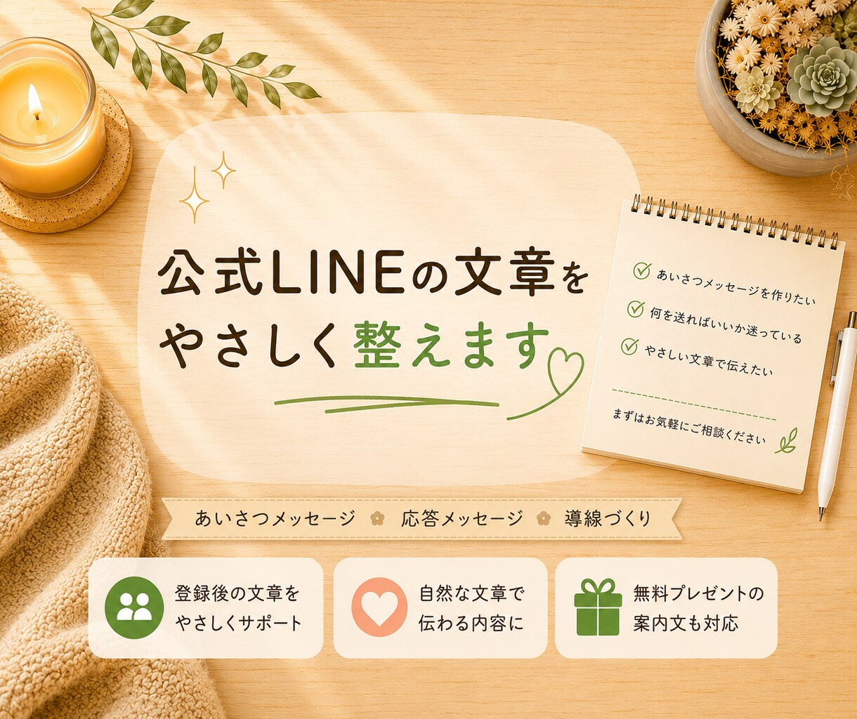 公式LINEの初期文章づくりを作成します 初心者向け【公式LINE文章をやさしく整えます】 イメージ1