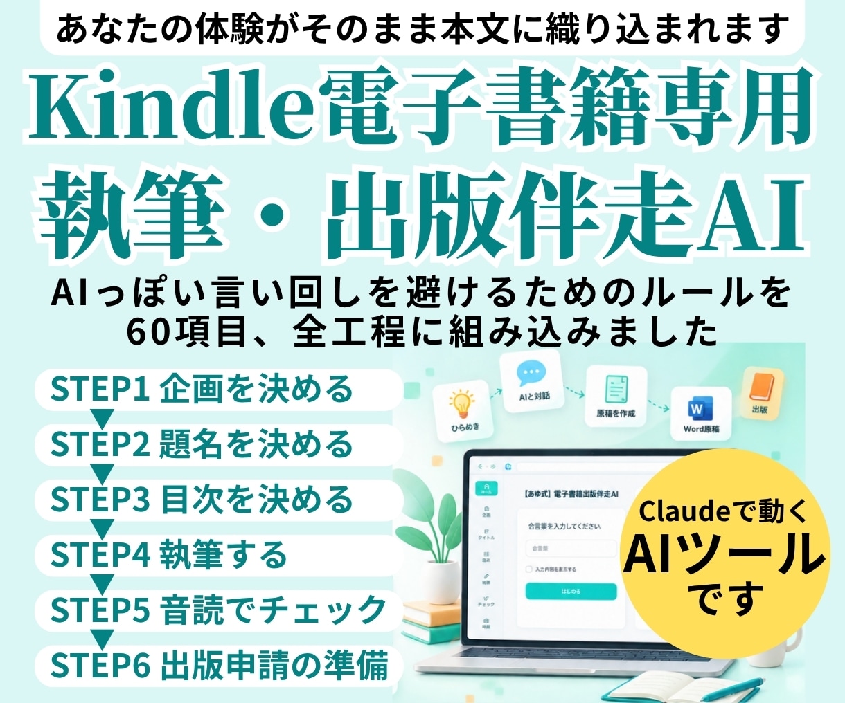 Kindle出版AIツールで出版申請まで伴走します 企画・タイトル・目次・本文・申請準備を一気通貫でサポート イメージ1