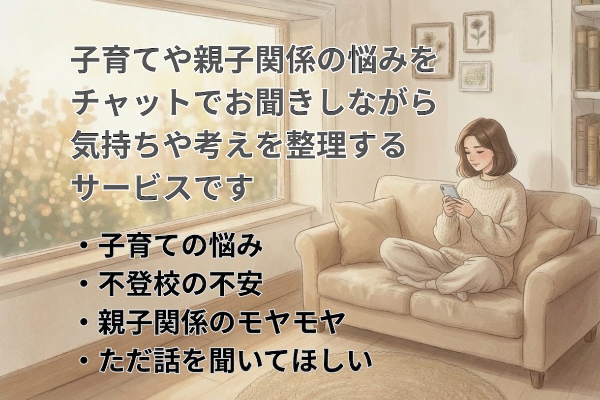 子育ての不安を一緒に整理します 子育てや親子関係のモヤモヤを、安心して話せるチャット相談です イメージ2