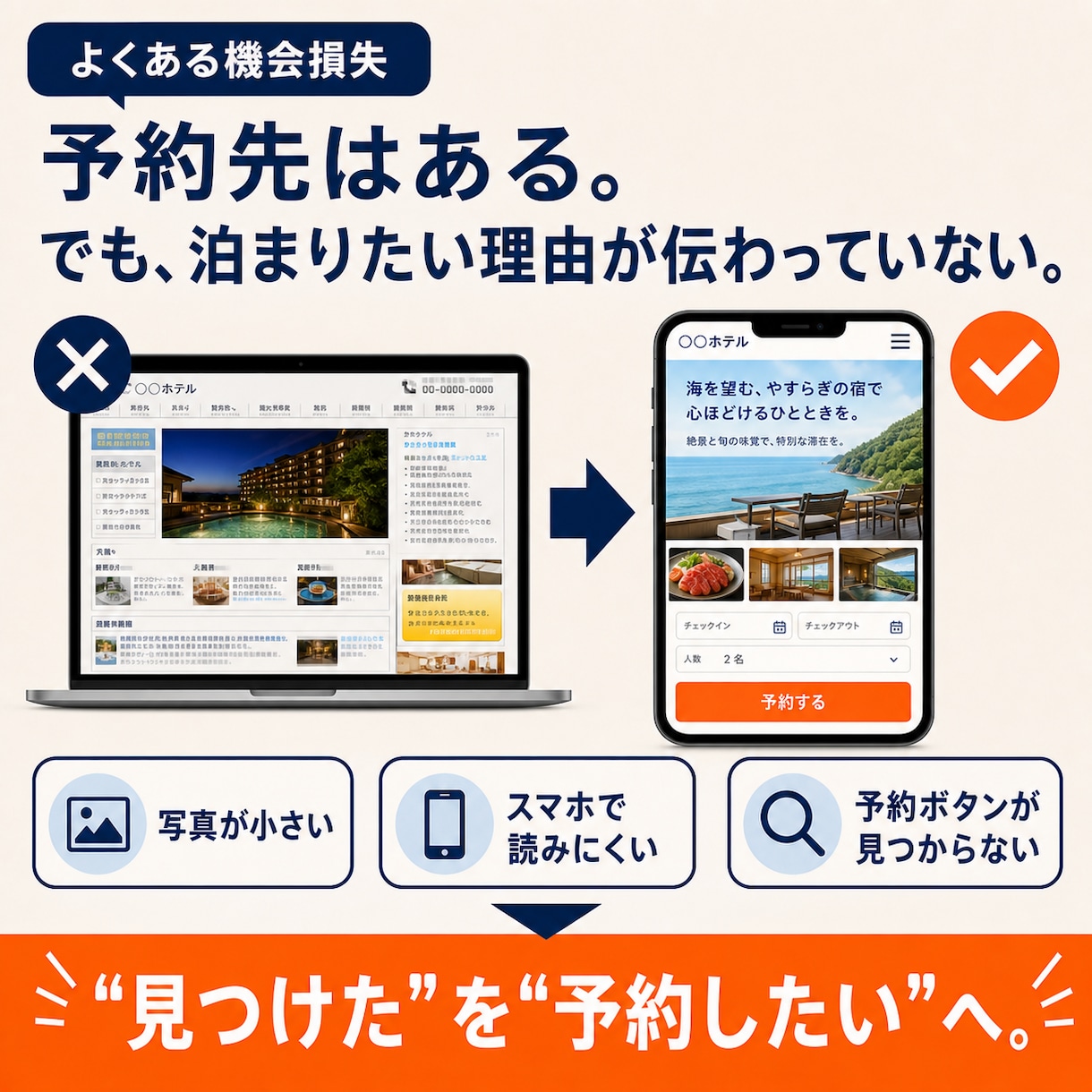 既存予約へつなぐ宿泊ページを5万円で作ります 予約システムはそのまま。泊まりたい理由を伝えます イメージ2