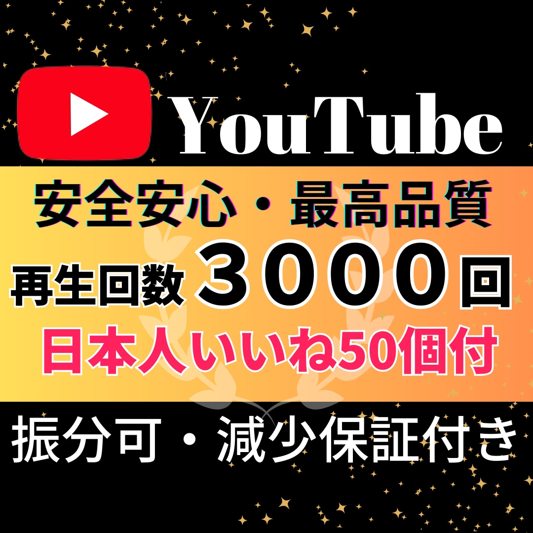 YouTube✦再生回数3000回増加します YouTube再生回数増加します【日本人いいね+50個付き】 イメージ1