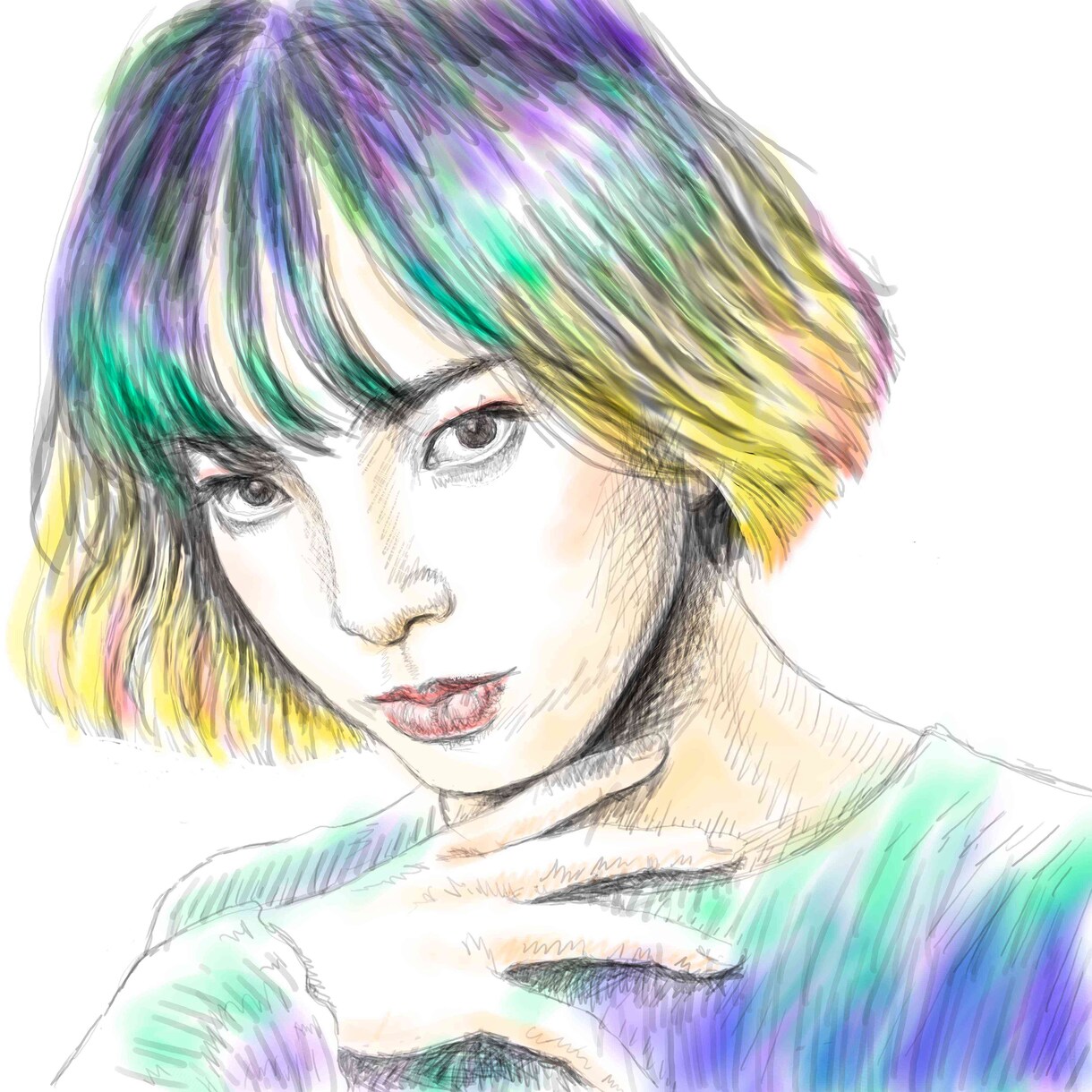 デジタルによる鉛筆&淡彩でふんわり似顔絵描きます 好きな色彩イメージでふんわり優しい雰囲気を演出します イメージ9