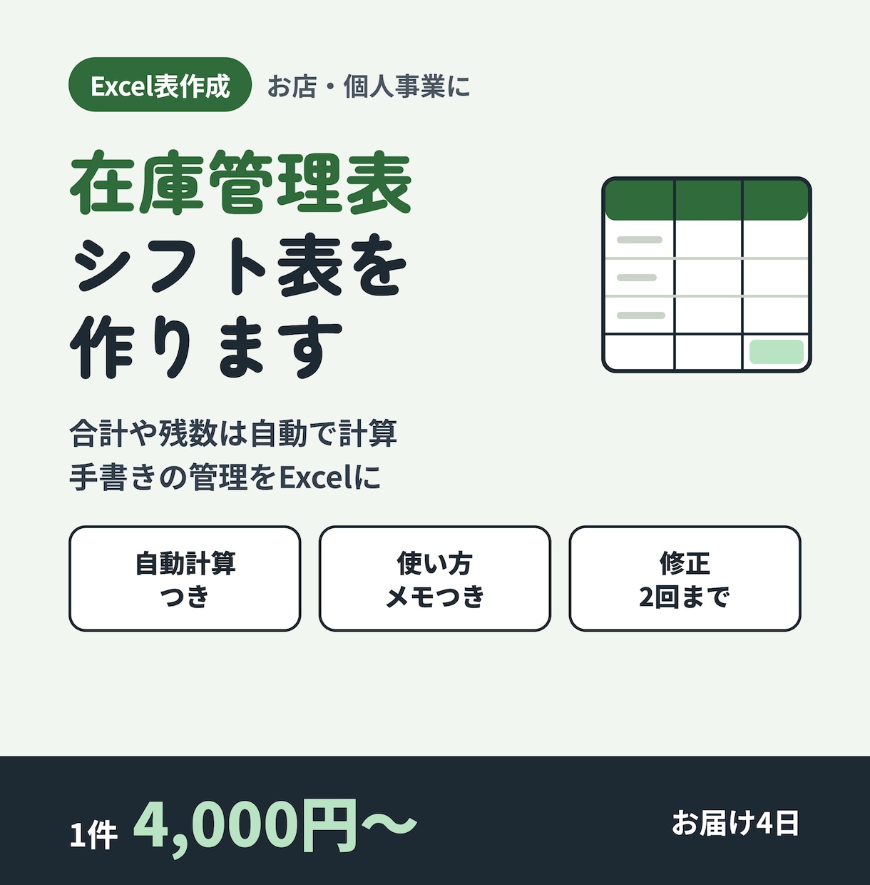在庫管理表・シフト表などExcel表を作ります 商品管理の経験を活かし、現場で使える表に仕上げます イメージ1