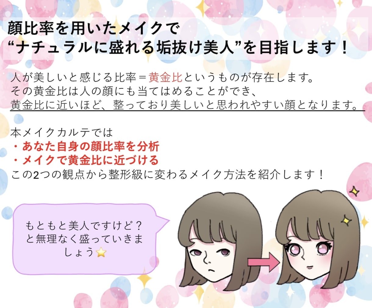 黄金比による整形級！垢抜けメイクカルテ作成します 顔出しモデルにご協力頂ける方限定価格にてご提供！ イメージ2