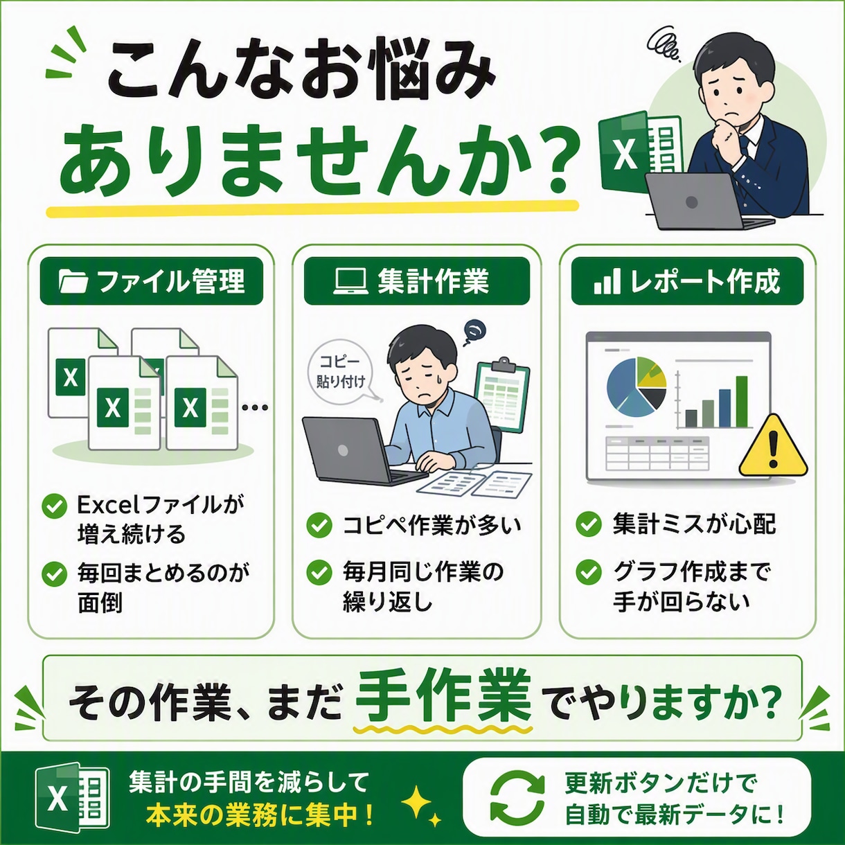 更新ボタン1つで集計できるExcelを作ります 現場経験を活かし業務効率化をサポート イメージ2