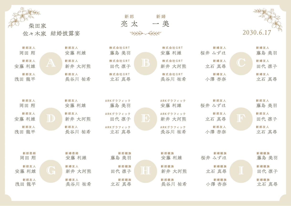 結婚式の席次表作成します 格安！結婚式の席次表作成します！データでのお渡し！ イメージ2