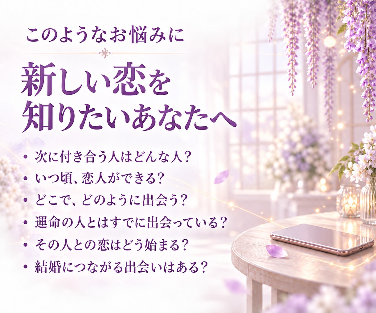 次にあなたを愛する、運命の人との出会いを霊視します 出会う時期・相手の特徴・恋が始まるきっかけを読み解きます イメージ2