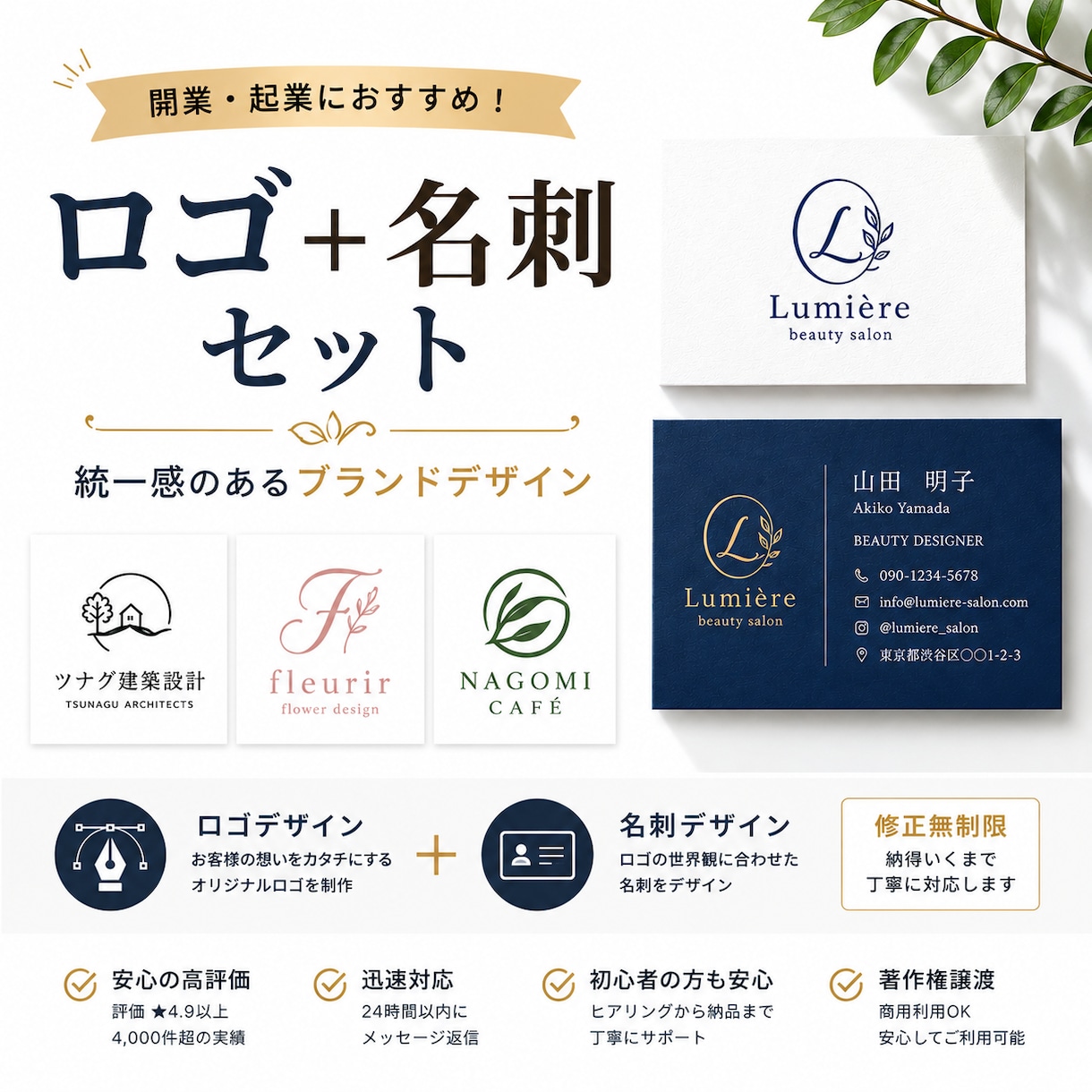 あなたの会社・お店のロゴ＋名刺を作成します 開業・起業におすすめのセットプランです イメージ1