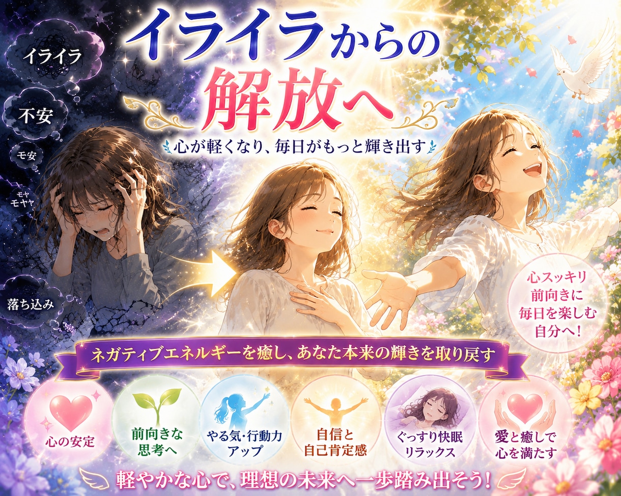 メンタルヒーリング【不調不安・モヤモヤ】浄化します 負の悪影響を軽くし、守りブロック強化で人生好転をサポート♪ イメージ2