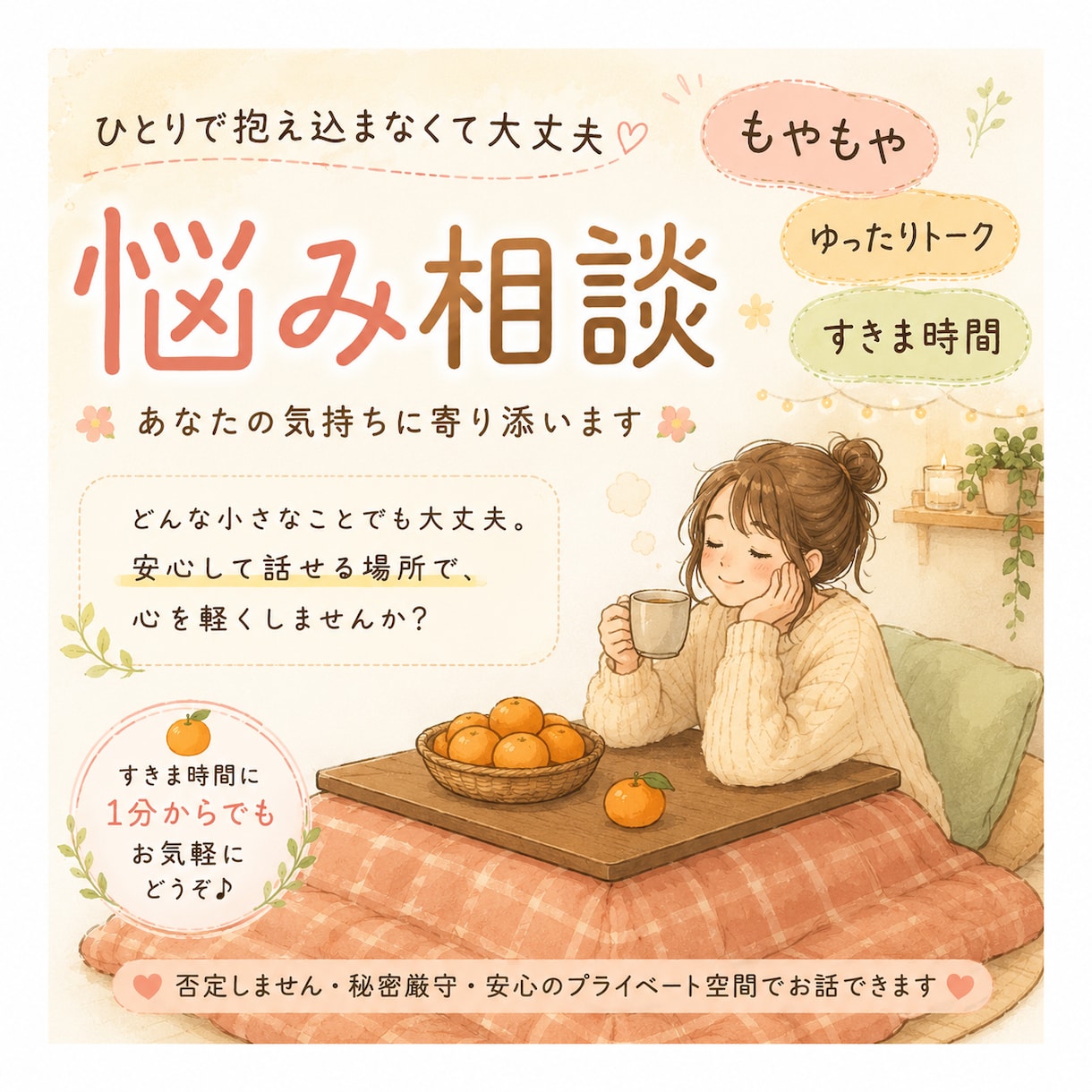 なんとなく疲れたときに、何でもお話しお聞きします ”もやもや”を吐き出してほっこりしませんか？ イメージ1