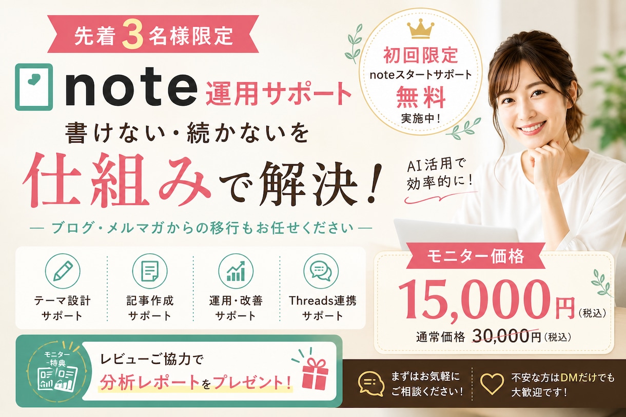 AI活用でnote運用の仕組みを作ります 元財務コンサルが設計｜書けない・続かないを解決 イメージ1