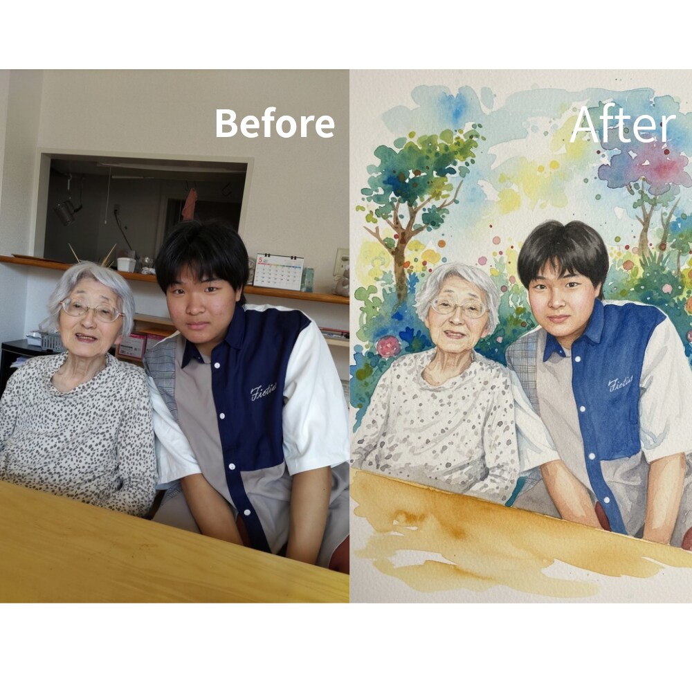 思い出の写真をAIでやさしいイラストに仕上げます 見るたびにやさしい気持ちになれる1枚に イメージ1