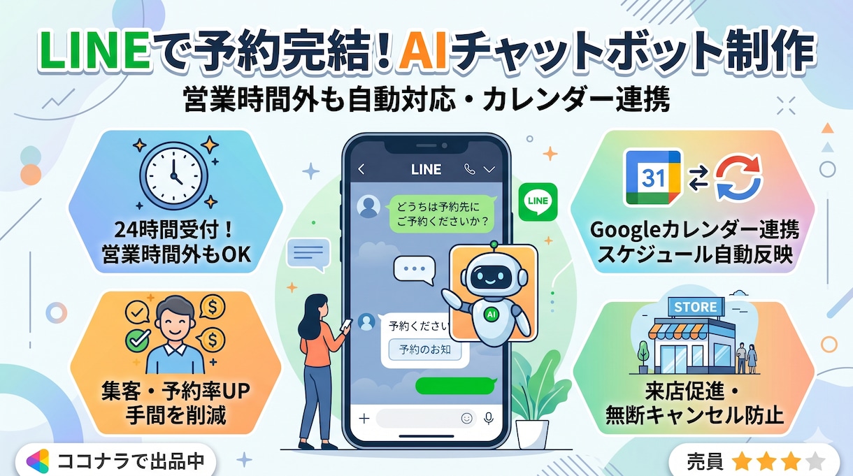 施術中の電話予約取りこぼしをLINEで自動化します 営業時間外の予約もLINEで受付、カレンダーに自動登録 イメージ1