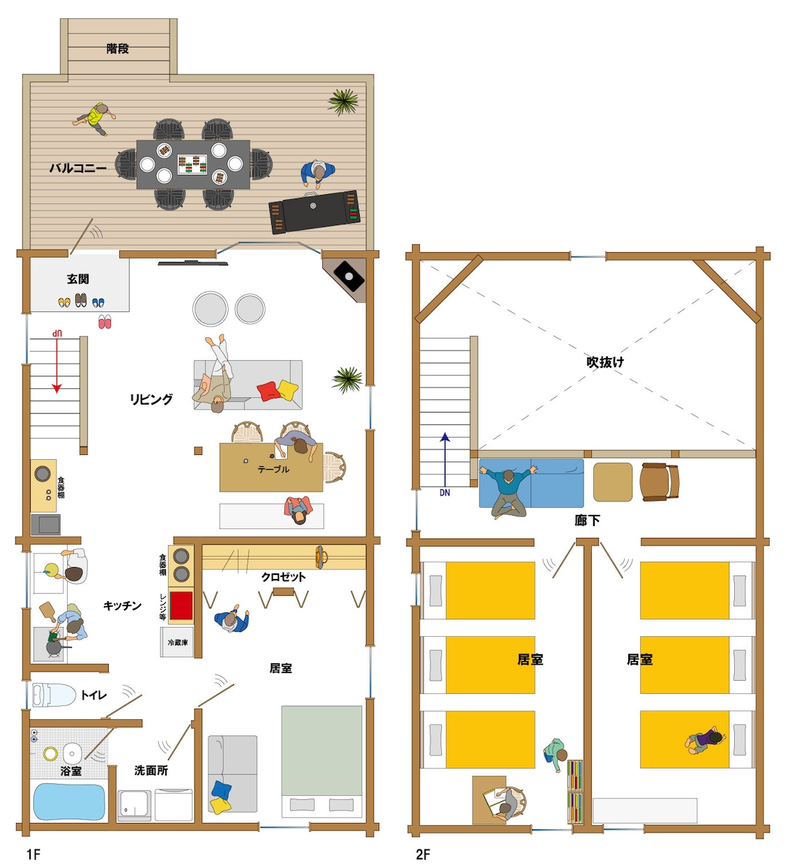 分かりやすいイラスト間取り図作成します 住宅設計士が描く「家具や人」が入った分かりやすい間取り図 イメージ2