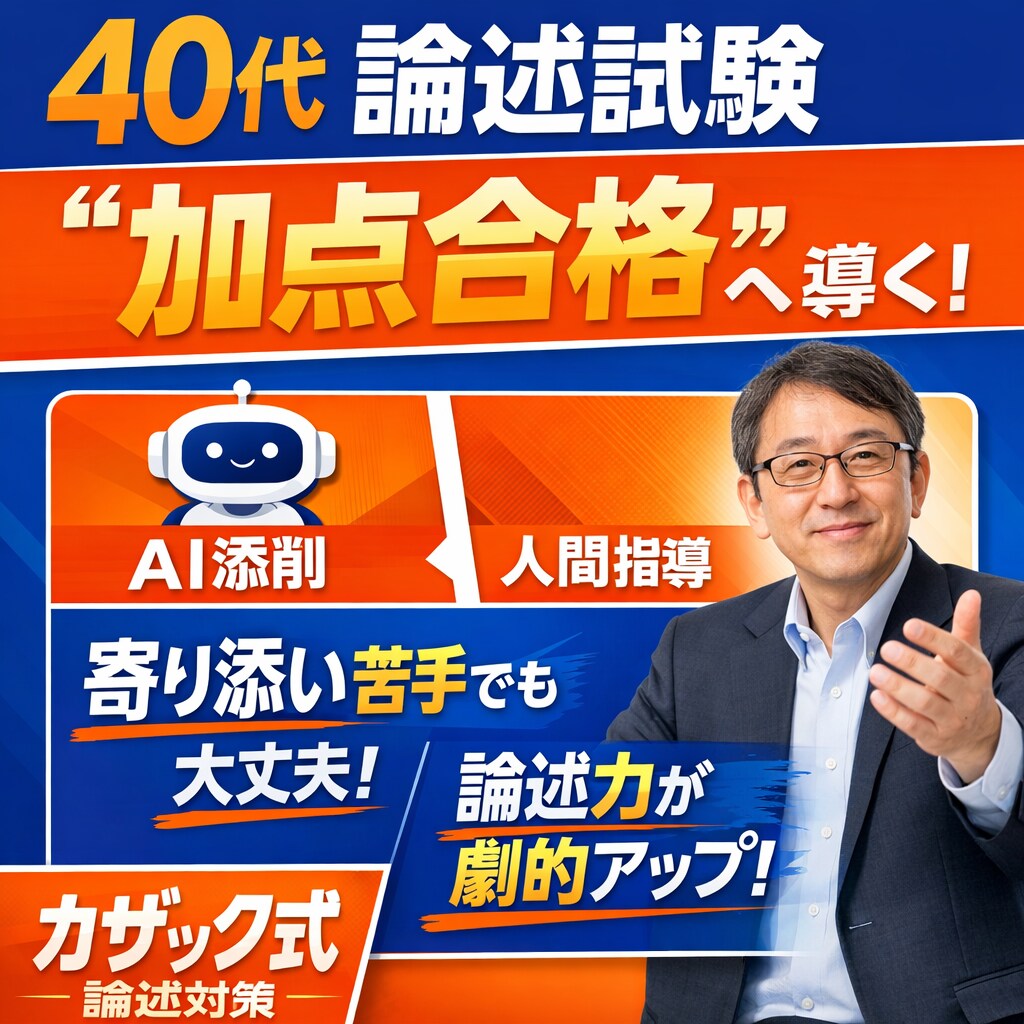 寄り添いが苦手な40代論述を加点合格へAI添削ます AIと人間のハイブリッド添削指導カザック式論述試験対策 イメージ1