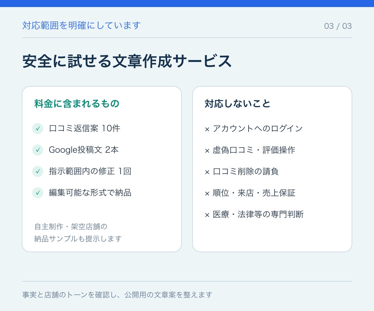 Googleマップ口コミ返信10件＋投稿作ります 返信と投稿をまとめて3日以内に文章で納品 イメージ3