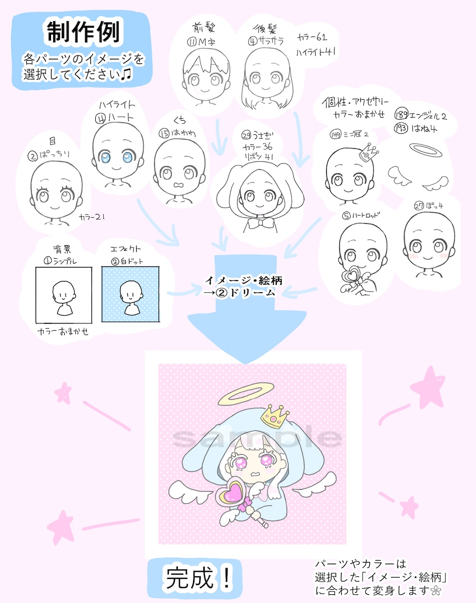 あなただけのオリジナルキャラアイコンを作ります 400種類以上のパーツから自由に組み合わせてカスタム！ イメージ2