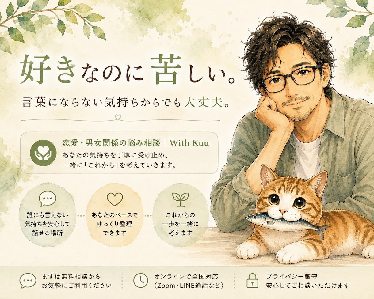 恋愛・男女関係の悩みをゆっくりお聴きします 好きなのに苦しい。言葉にならない気持ちからでも大丈夫 イメージ2