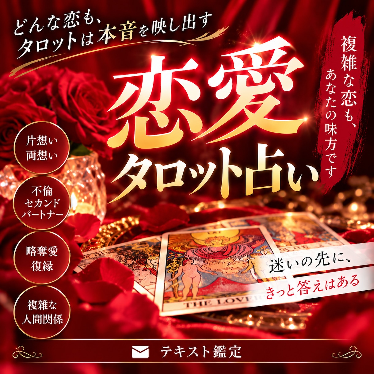 テキスト鑑定タロットで心に寄り添い答えを探します 恋愛だけでなく、仕事や人間関係のお悩みも丁寧に占います イメージ1