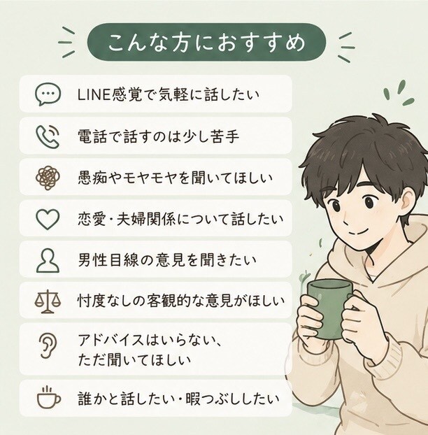今悩んでる不安なこと、話したいことなんでも聞きます ただ聞いてほしいも、正直な意見がほしいも大歓迎 イメージ2