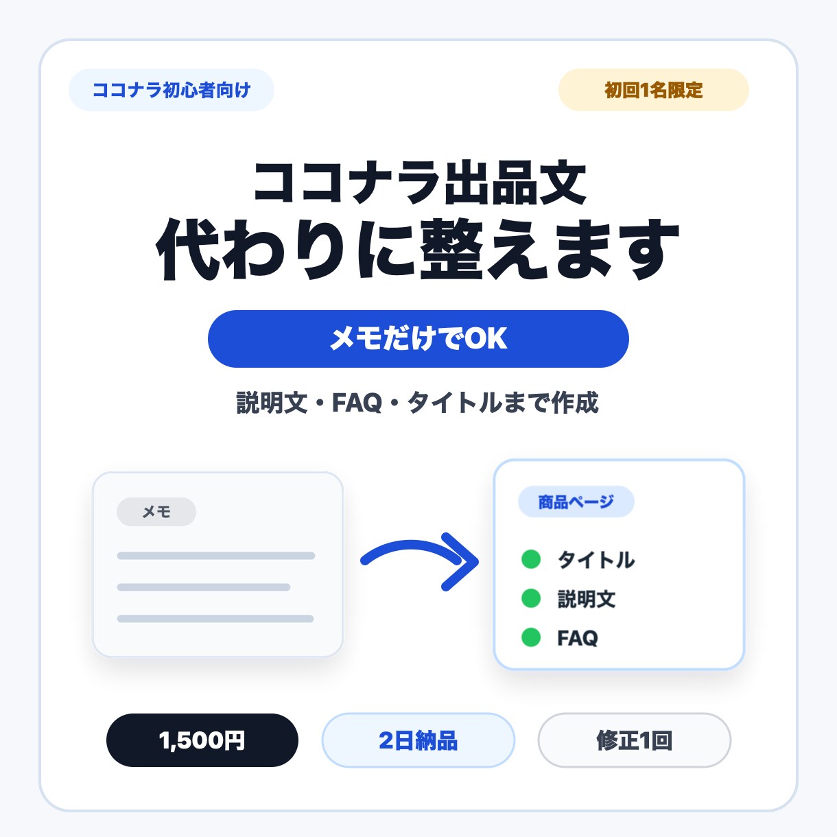 出品文をわかりやすく整えます メモから購入者に伝わる商品ページへ イメージ1