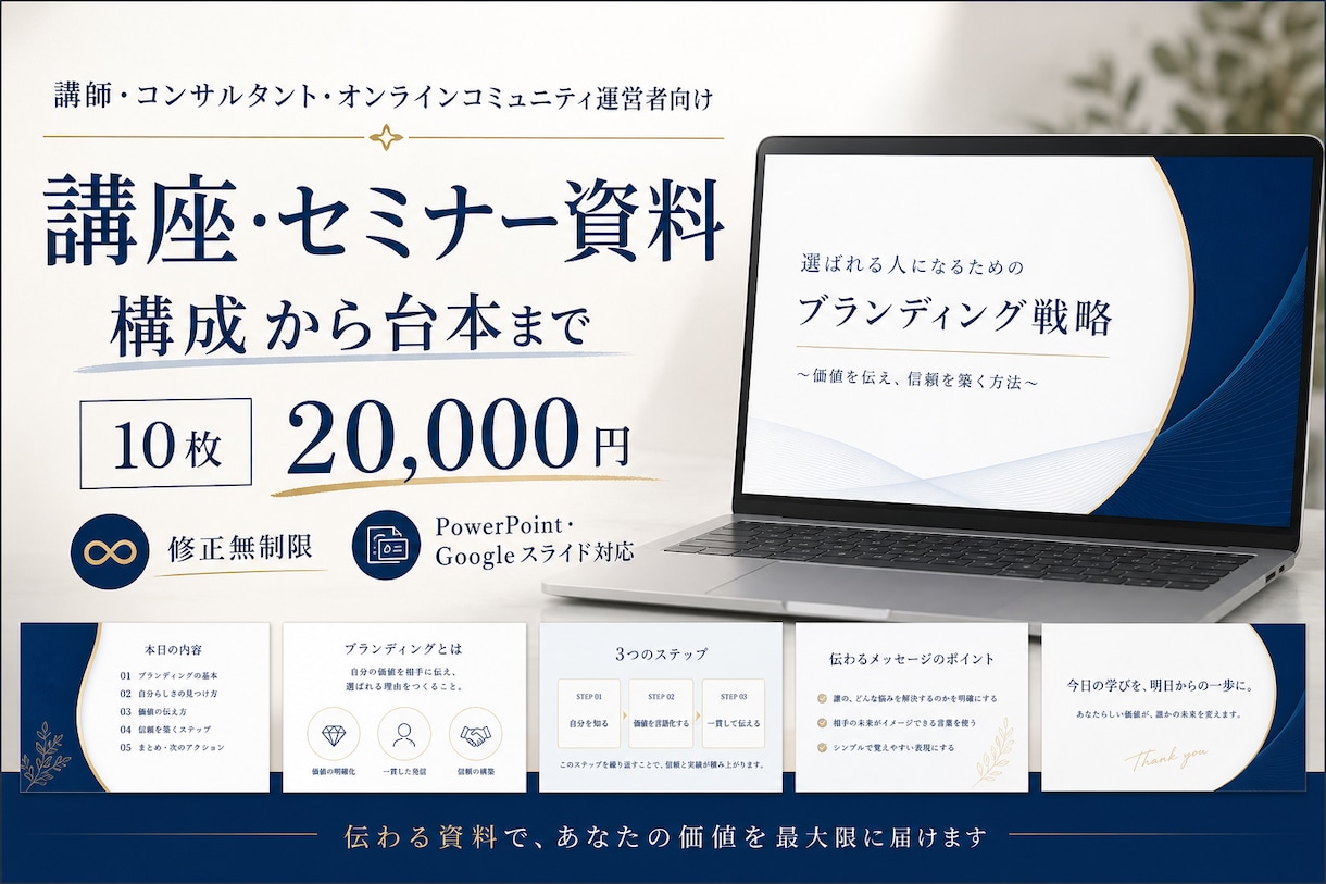 講座・セミナーのスライド資料を作ります 音声・動画・メモから構成と簡易台本まで制作 イメージ1