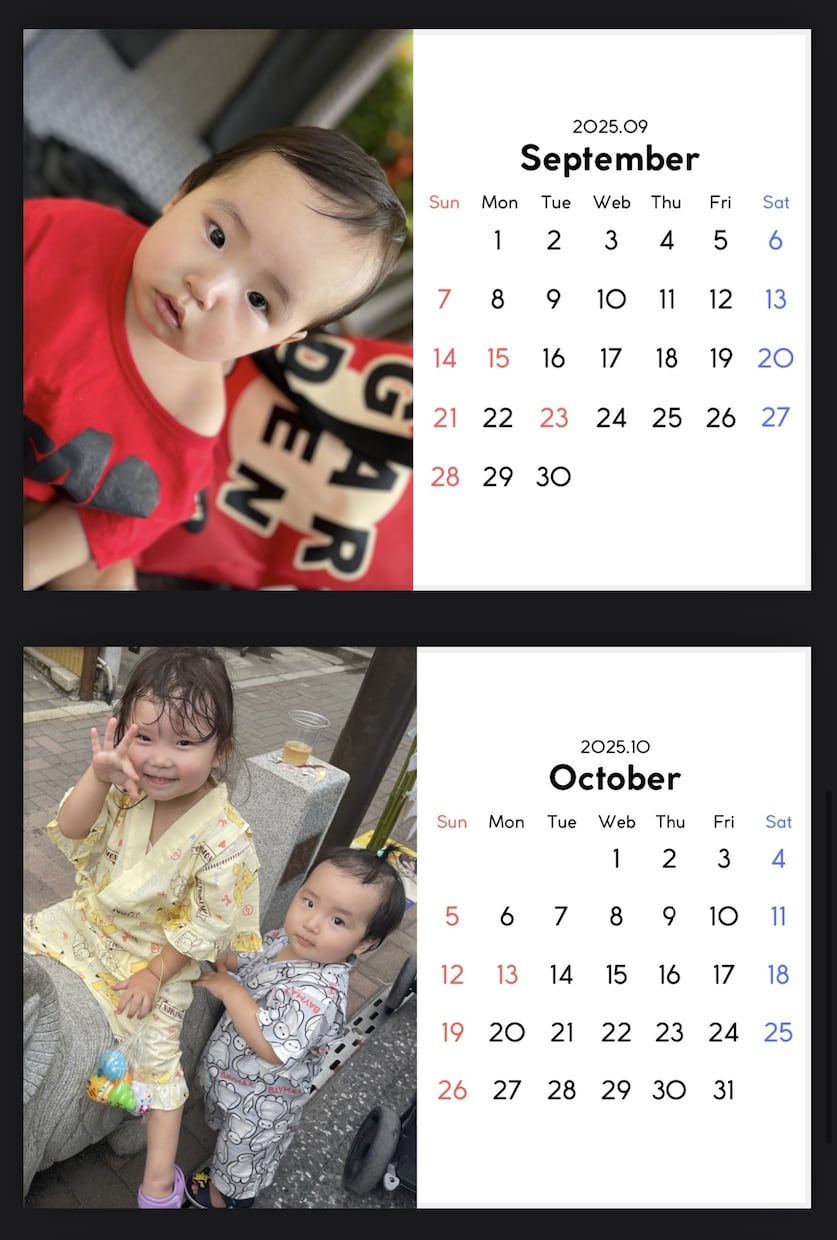 好きな写真でオリジナル卓上カレンダー作ります ★記念日の文字、マーク入れ無料 ★2LorLサイズ イメージ5