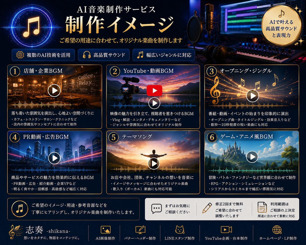 AI音楽・BGMを用途に合わせて制作します 想いを音楽に。AIで理想の楽曲を制作します。 イメージ3