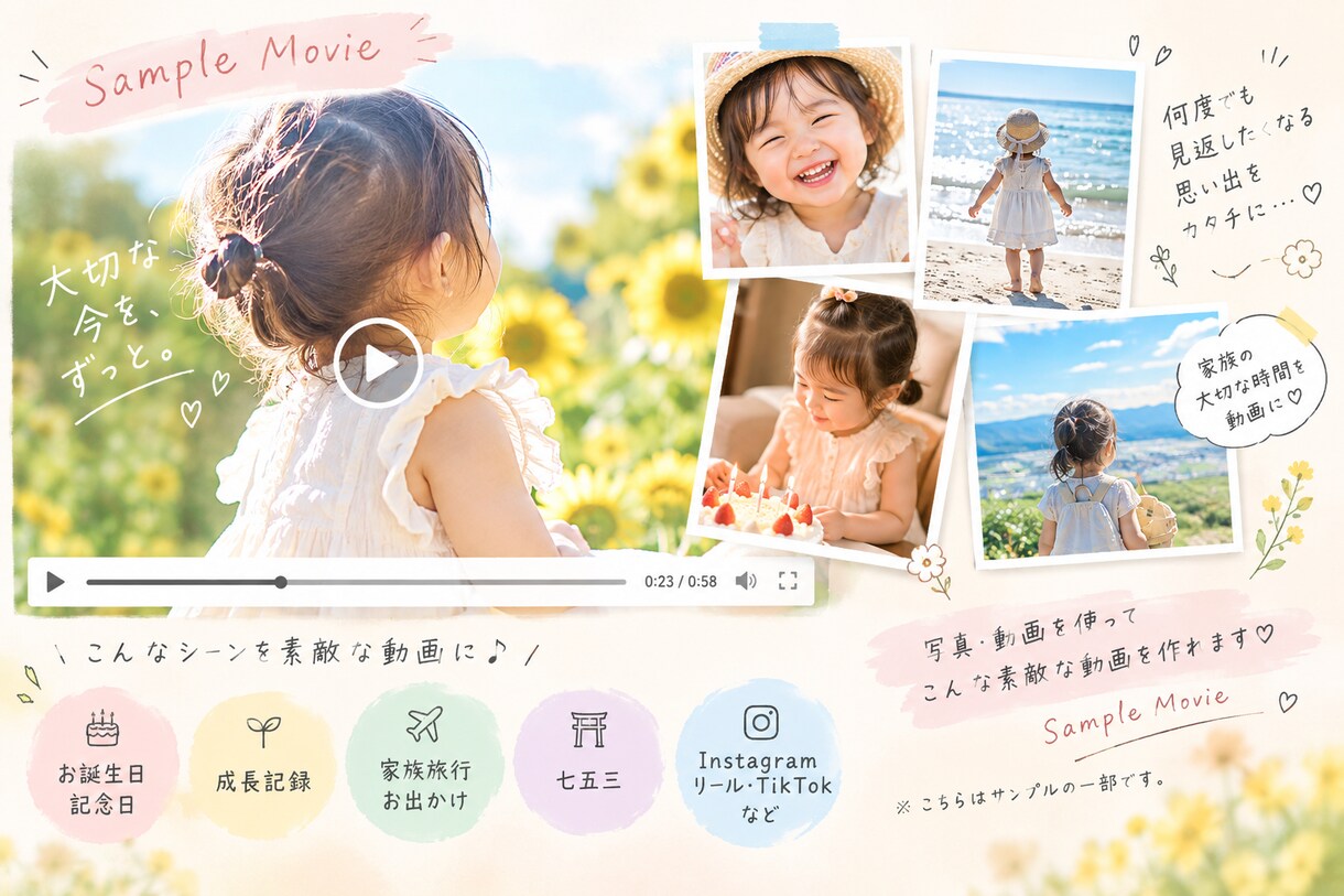思い出動画を可愛く編集します 大切な思い出を素敵な動画にします❤︎ イメージ2