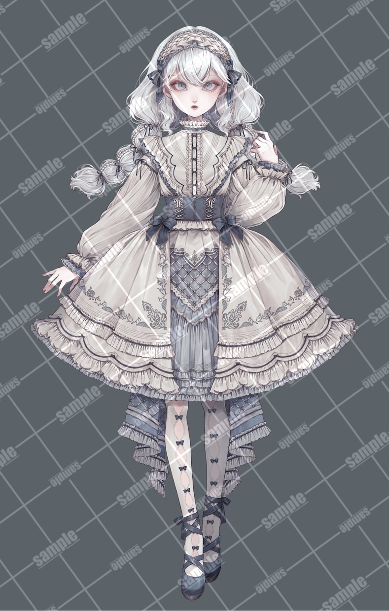 女の子の立ち絵(主にロリィタ系)描きます ロリータや和装の衣装に凝ったイラストです。 イメージ1