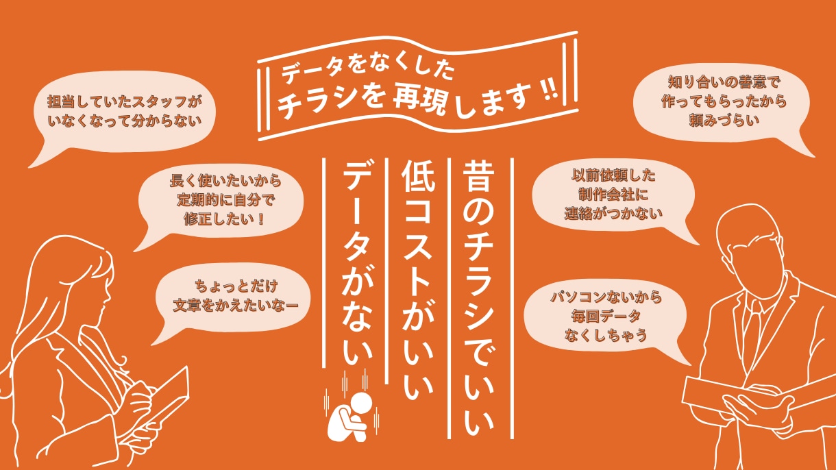 お手持ちのチラシをデータ化して修正します データがなくても大丈夫！ 20年の経験であなたのチラシを再生 イメージ1