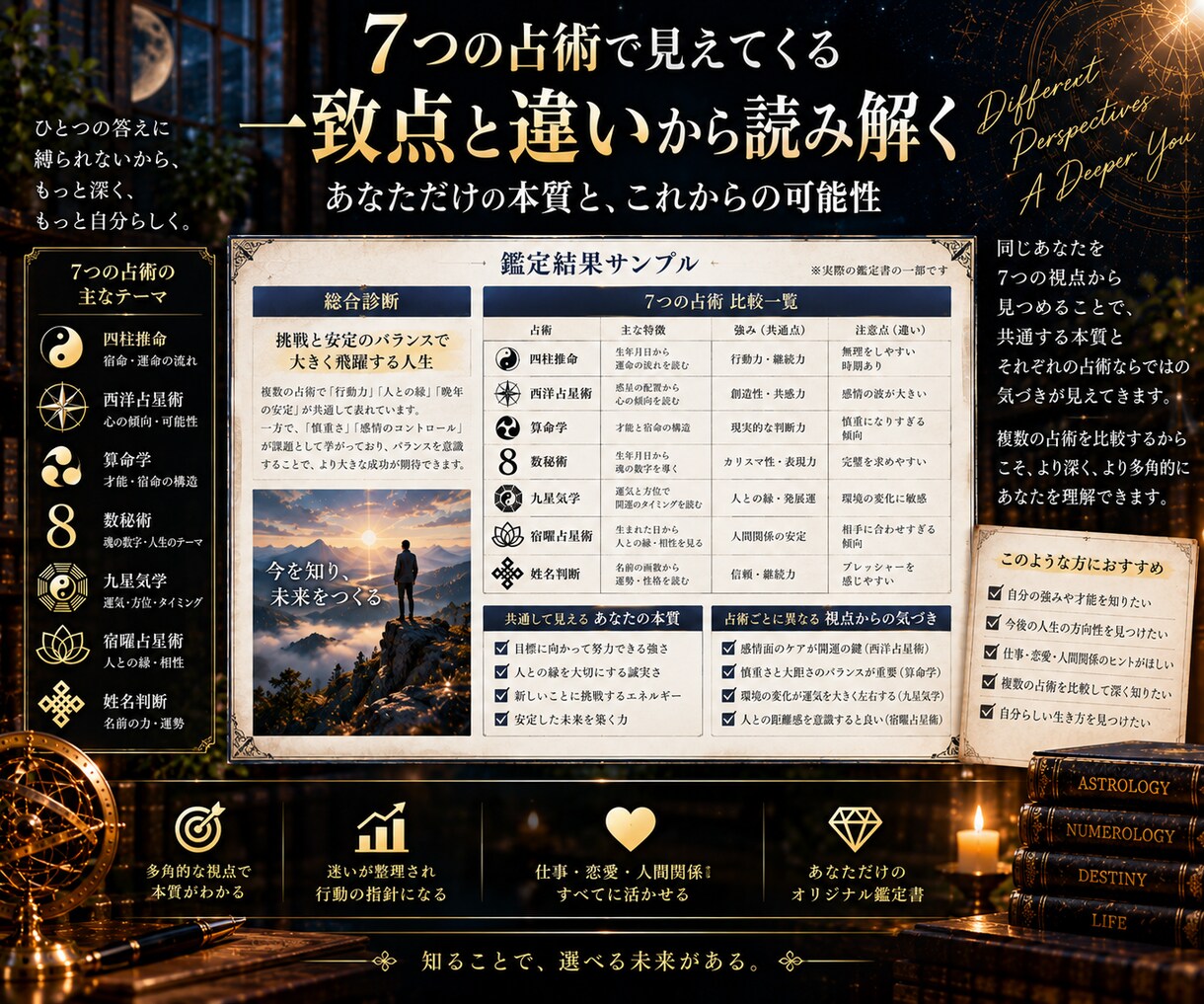 7つの占術であなたの本質を徹底解析します 7占術の「一致と違い」を1冊の人生解析書に イメージ5
