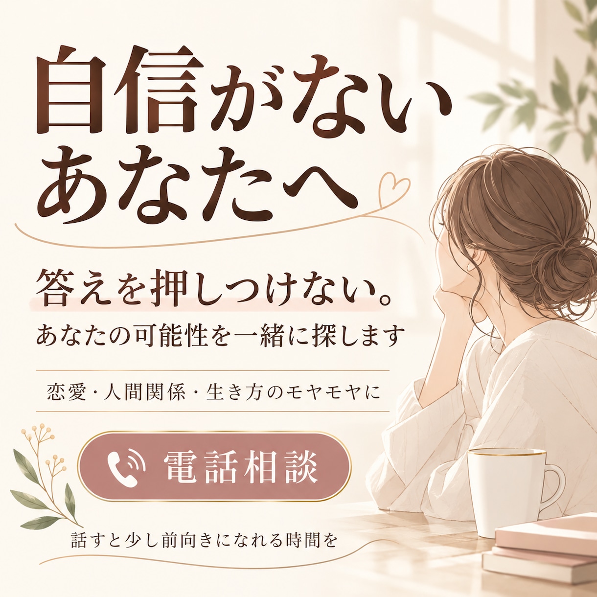 あなたの魅力と可能性を一緒に見つけます 自信がない、前に進めない。そんなあなたと一緒に考えます イメージ1