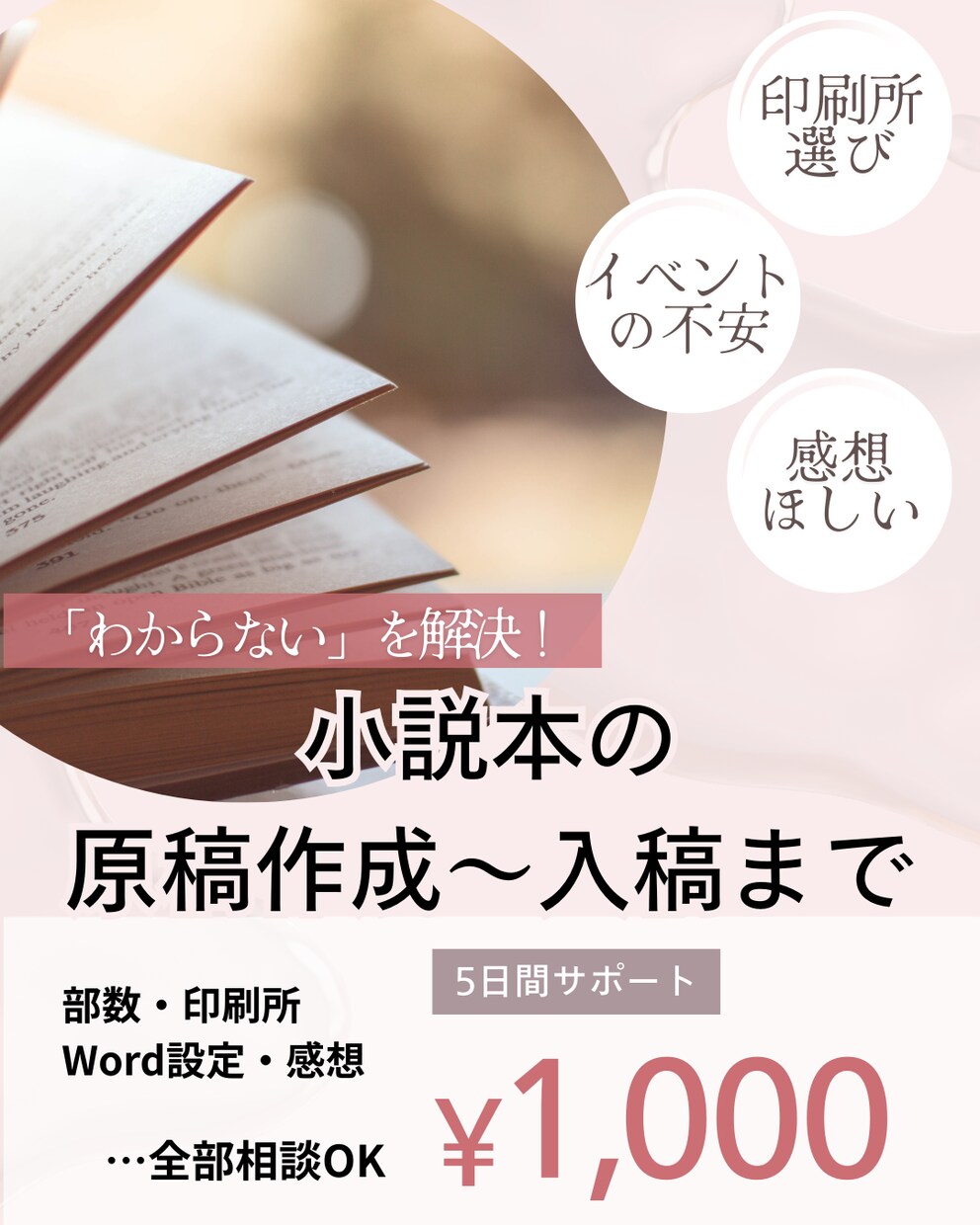 女性向け | 初めての小説・同人誌をサポートします 初めての同人誌作りを応援！原稿作成〜印刷所入稿をサポート！ イメージ1