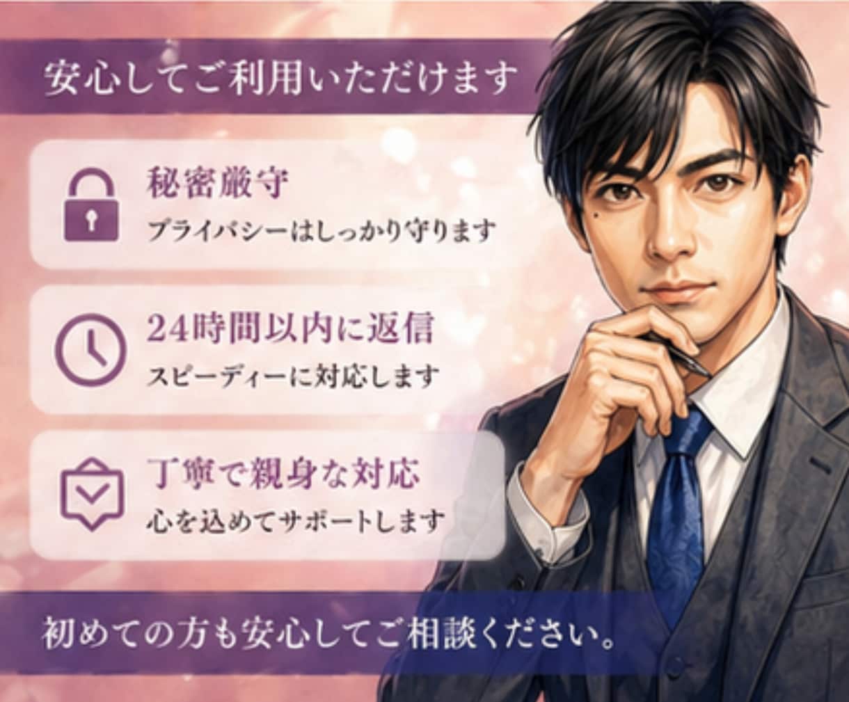 あなたの恋の不安を楽にして、モヤモヤを解消します 真面目な性格が心配を大きくする、あなたの心配を楽にします イメージ4